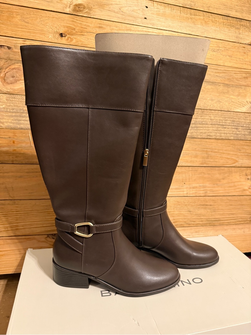 Bandolino Chocolate Brown Tall Riding Heeled Boots with Buckle